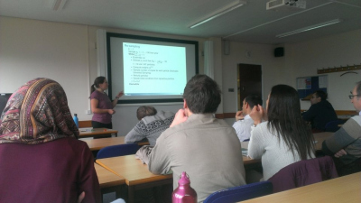Charlotte giving a talk in the data assimilation (DA) seminar