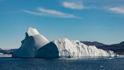 An iceberg near Greenland. The submarine meltwater produced here has affected sea level, but so far has had no effect on the Gulf Stream circulation. Photo: MARUM – Center for Marine Environmental Sciences, University of Bremen; V. Diekamp