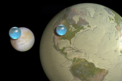 The presumed amount of water on Jupiter’s moon is about twice that of the Earth. Graphic: Kevin Hand (JPL/Caltech), Jack Cook (WHOI), Howard Perlman (USGS)