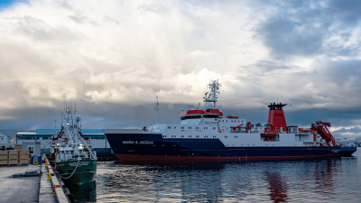 The research vessel MARIA S. MERIAN in the port of Reykjavik. The MARUM expedition now starting will go to Baffin Bay. Photo: MARUM, Uni Bremen; V. Diekamp