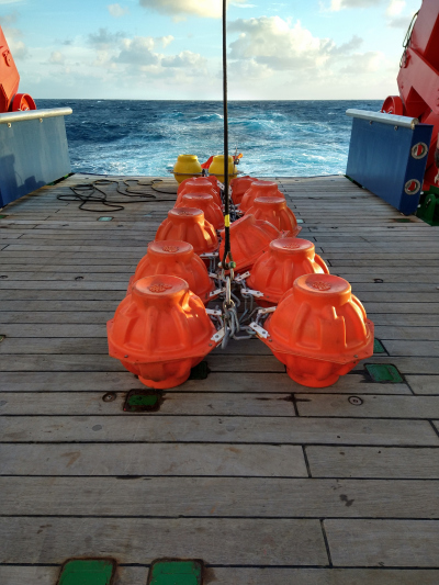 Buoyancy elements on the aft deck of RV Maria S. Merian during deployment