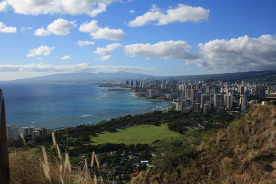 Overview of Honolulu from lookout point Diamond Head