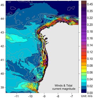 Simulated current magnitude during a downwelling wind event