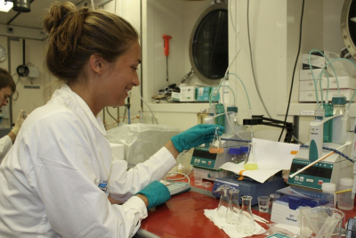 Frederike Wilckens performs first analyses (titrations) on the samples. Phoho: C. Kleint, Jacobs University 