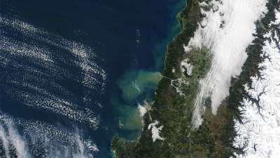 Satellitenbild mit heutigem Sedimenteintrag von Flüssen in Zentral-Chile (Foto: NASA)