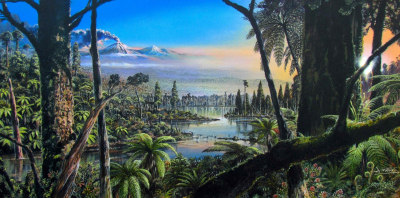 This acrylic painting shows the palaeo-environmental conditions that could be reconstructed for the drilling area. The painting was created on the basis of the diverse scientific evidence being obtained from the MeBo drill core PS104_20-2. Image: Alfred-Wegener-Institut/James McKay, under Creative Commons licence CC-BY 4.0.