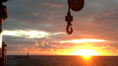Sunset on the research vessel METEOR.