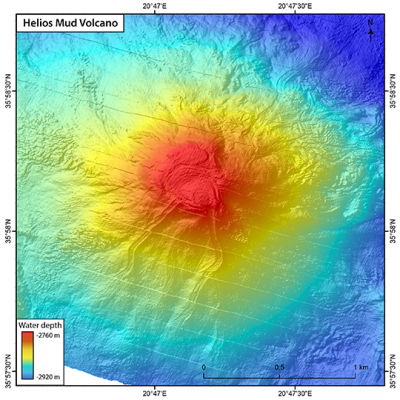 Neuentdeckter Schlammvulkan Helios. Grafik: Miriam Römer