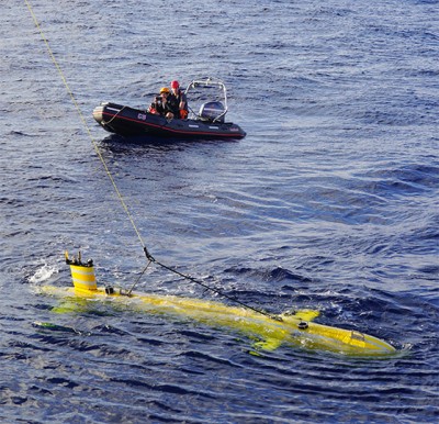 The MARUM AUV SEAL returns to the sea surface from a dive. Photo: Tabea King