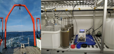 Sediment collection using a grab at sea and a flow-Through Reactor experimental setup for coastal sandy sediments