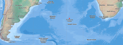 Die Karte zeigt den Kurs des Schiffes und die Insel Tristan da Cunha mit rotem Stern. Grafik: Manita Chouksey
