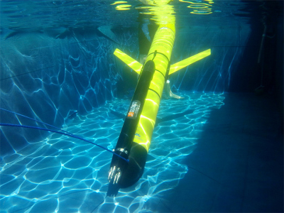 The glider Comet in the water in the test tank. Credit: Henri Renzelmann