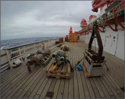 All the instruments to be deployed assembled on deck of the R/V Sonne.