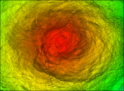 Karte der Kuppe des Conical-Schlamm. Typische morphologische Merkmale von Schlammvulkanen sind gut sichtbar (Störungen, Schlammströme, Kuppe). 