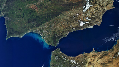 Straße von Gibraltar, aufgenommen vom Sentinel3A-Satelliten der ESA. Foto: Copernicus Sentinel data (2016)