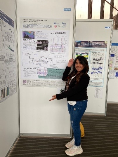 Sofía standing next to her poster