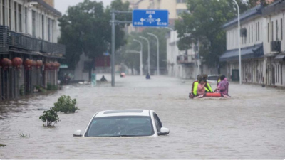 Überschwemmung in Ningbo in der Provinz Zhejiang (China) im Jahr 2021. Foto: Chen Zhongqiu/VCG via Getty Images