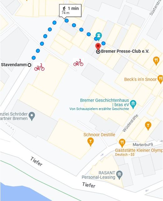 Bicycle stands and walking route to the Presse-Club