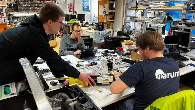 MARUM researchers Bremen test sensors for underwater vehicles in the OBSEA facility. Photo: SARTI team