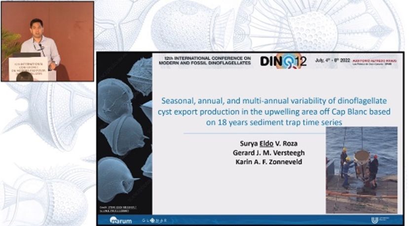 screenshot of the online version of Eldo's talk showing a slide from the presentation and a shot of him speaking