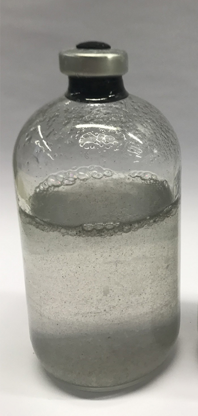 The microbial community was cultivated in a variety of liquid alkanes, here a hexane culture. An oil layer can be observed on the surface. Photo: Hanna Zehnle