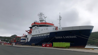 The MARIA S. MERIAN in the harbor of St. Johns, Canada. From here, expedition MSM 119 departs for the Reykjanes Ridge.  
