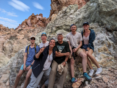 Photo of Geochemistry team in front of the fumaroles