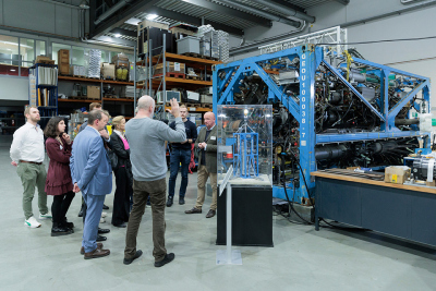 During a guided tour, the visitors were also shown the equipment at MARUM, here the MARUM-MeBo 200 sea floor drill rig. Photo: Jörg Sarbach/University of Bremen 