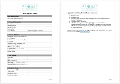 GLOMAR application form