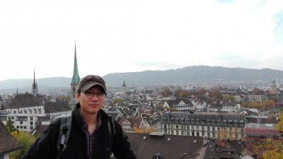 Standing at a sightseeing deck behind the main building of ETH Zurich to get a view of the old town (photo by Tessa van der Voort)
