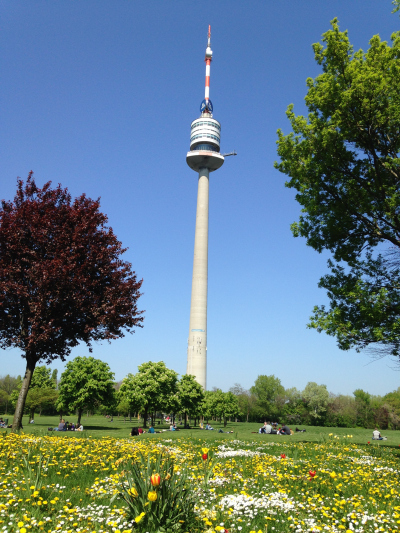 at Donaupark with a landmark Danube Tower in the distance