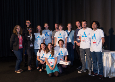 The student assistants at the closing session, together with Dr. Kate Spencer (ECSA president) and the ELSEVIER team